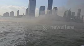 Dramatic footage shows 37 people being rescued after a boat catches fire