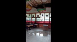 Sad, Elementary School Children's Learning Atmosphere with Building Roofs Leaking and Nearly Collapsed in Solok Regency, Indonesia