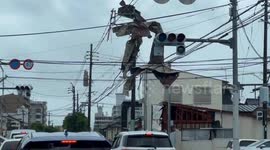 Debris entangled in power lines as Typhoon Shanshan hits Japan