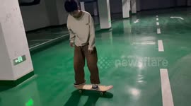 Skateboarder's heelflip goes wrong as shoe flies into cameraman