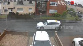 Chaos as drunk passenger leaning on taxi falls after vehicle shoots off