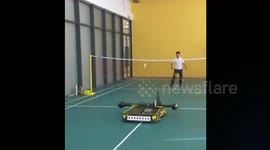 Robot plays badminton with student in China