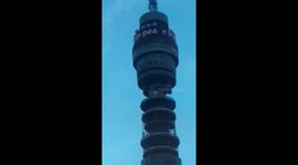 #DavidBowie tribute at top of BT tower in London today #RIPDavid #MusicalGenius https://t.co/g8qwwbhFiE