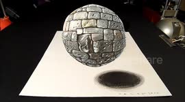 Levitating Stone Ball, 3D Drawing, Optical Illusion
