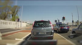 Greedy Transit van skips the queue by driving on the wrong side