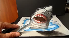 How to draw a 3D great white shark