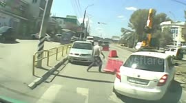 Two stubborn drivers block road to each other