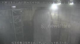 CCTV shows typhoon rainwater being discharged through channel in Japan
