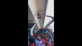 Crowds cheers as firemen rescue bird tangled in string under flyover