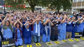 Actress Juliet Stevenson reads haunting statements at a protest in London in solidarity with detained Palestinian medics.