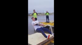 Strongman pulls huge PLANE by rope in Russia