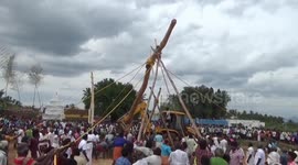 LOCAL YOUTH WINS PRESTIGIOUS TREE-CLIMBING COMPETITION AT MUTHALAMMAN TEMPLE FESTIVAL in south india