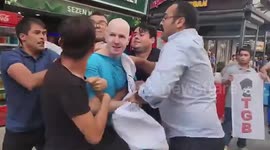 Turkey: A group of people put sack on the head of an American soldier near the port of Izmir, Turkey