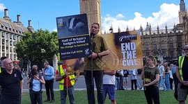 Naturalist Chris Packham speaks at protest against culling of badgers in UK