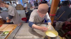 Street food stall sells mouthwatering Japanese dorayaki pancake