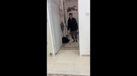 Husband falls while attempting backflip with iron rod in Iran