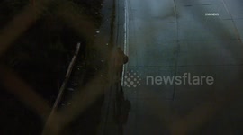 USA: Downtown Los Angeles LAFD Pursues Arson Suspect Down 101 Freeway