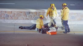 USA: Motorcycle Traffic Collision on Freeway
