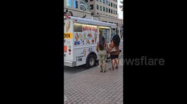 Fearless Toronto pigeon steals sprinkles from ice cream truck while customers wait to be served