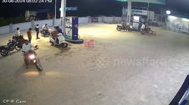Motorbike catches fire while filling at petrol station