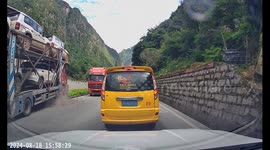 Truck overturns in Kangding, China after suspected brake failure