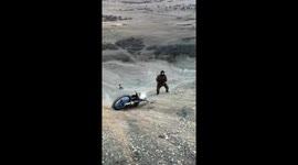 Motorcyclist collides with truck on hilltop in Dagestan