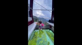Toddler is terrified riding a cable car for the first time