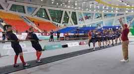 Great Britain takes on Russia in Tug-of-War at the World Nomad Games in Astana, Kazakhstan