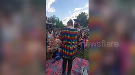 Couple surprised each other - getting down on one knee at the same time