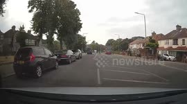 Amazon driver pulls away and nearly wipes out a pedestrian on a zebra crossing