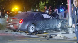 USA: Lake Balboa 2 Cars Crash Into 2 Separate Poles In Intersection