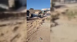 Palestine: Great Destruction caused by the Israeli Forces to the infrastructure on the main street in Tubas