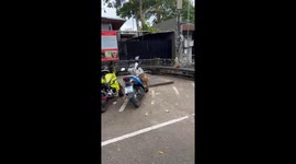 Wild monkey destroys motorcycle seat while parked outside shops