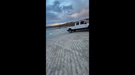 Ford truck successfully pulls sunk vehicle from Havasu Lake, California