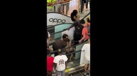 Child's leg stuck in escalator at shopping mall in Singapore