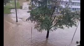 Streets flooded after heavy rainfall in Kłodzko, Poland