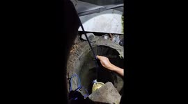 Stranded kitten rescued from 20ft deep well in Indonesia