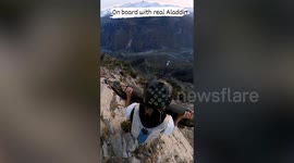 Real-life Aladdin jumps from mountain peaks on a flying carpet