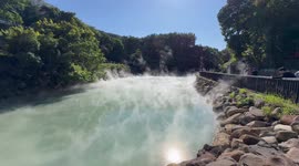 Steam rises from the Beitou Hot Spring in Taiwan