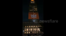 USA: Anti-Trump protesters project a slideshow on the Thurgood Marshall United States Courthouse