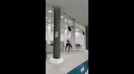 Sports hall roof collapses during heavy rain in Indonesia