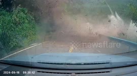 Motorist's windscreen cracked as rocks from landslide crash onto road in China