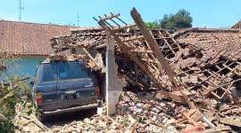 Indonesia: The ruins of a damaged health center are seen in Cibeureum Village, Bandung Regency