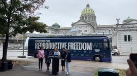 Abortion rights advocate Hadley Duvall speaks at the Pennsylvania State Capitol in Harrisburg.