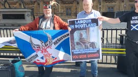 Speaker James Scott at the Scottish resistance at the 10th anniversary of the most biased referendum protest at Westminster in London, UK