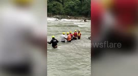 India: SDRF personnel rescue stranded cow from raging river in northern India