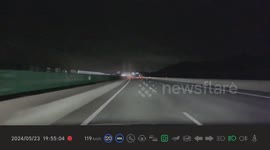Car crashes into parked vehicle at night in Zhejiang, China