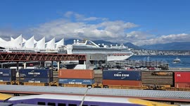 Canada: Vancouver Downtown Harbour Front Looking at Princess Cruise Ship at Port