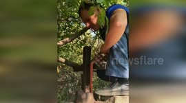 Fireman rescues kitten stuck in pipe in Tatarstan