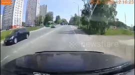 Motorcyclist hospitalized after crashing into bus while avoiding truck in Tyumen
